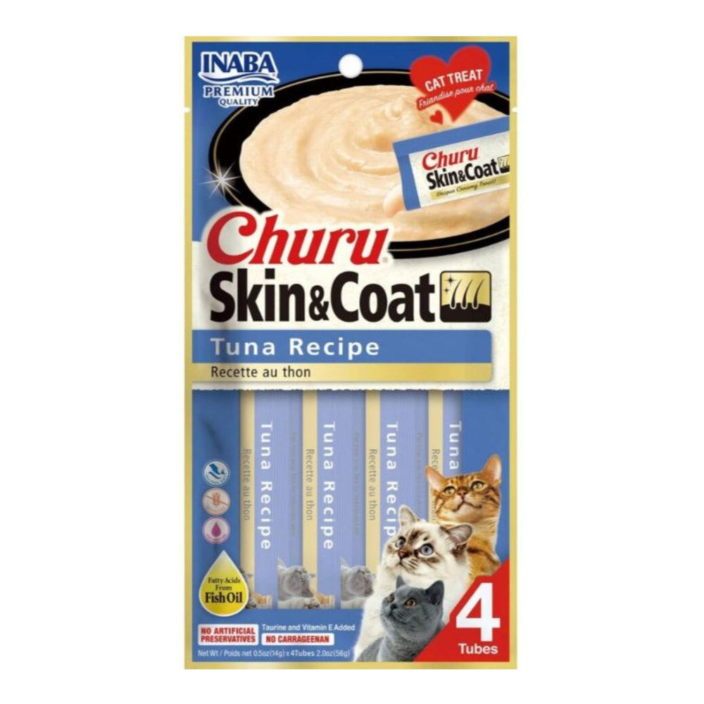 Inaba Churu Puree Skin & Coat Cat Treats Tuna  .5oz.-4 Pk (Case of 6)