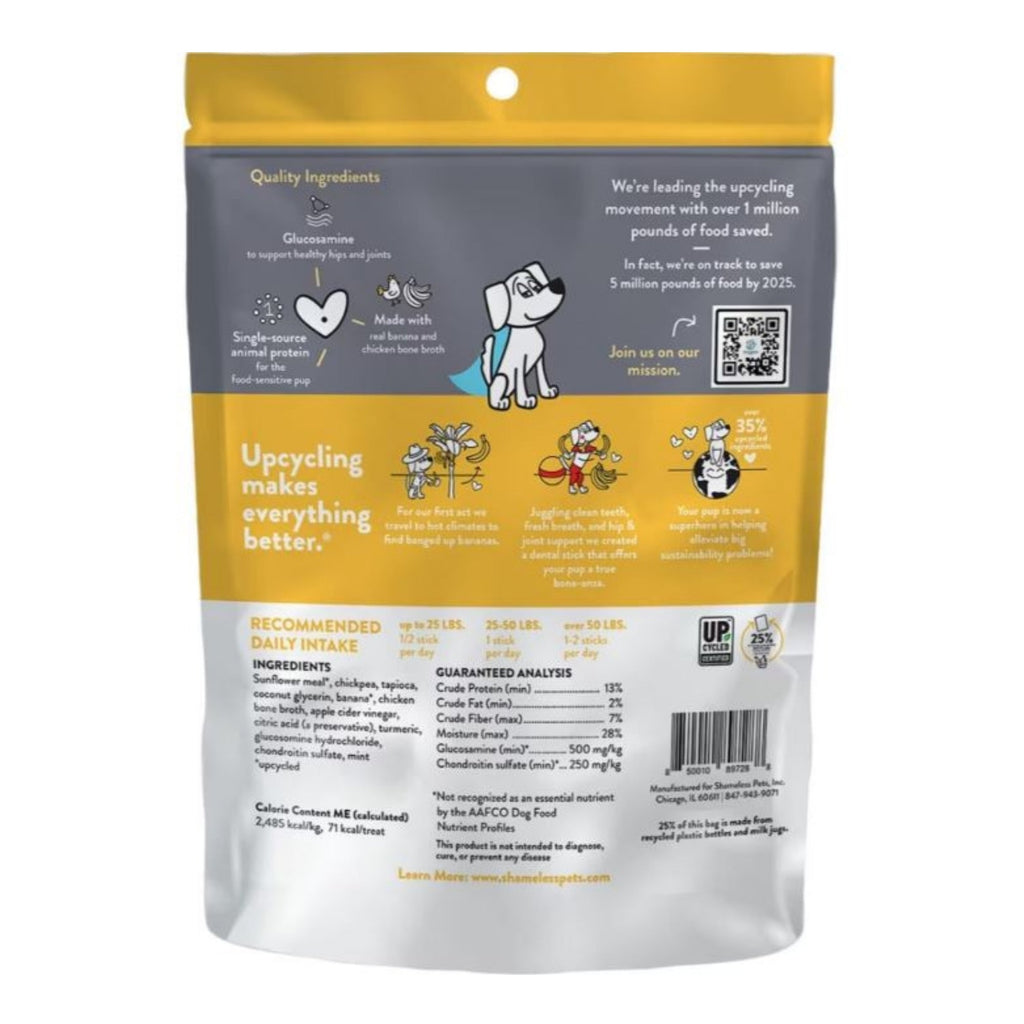 Shameless Dog Dental Sticks Banana/Bone Broth 7.2oz.