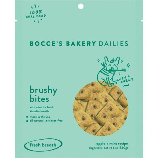 Bocces Dog Soft Chews Brushy Bites 6oz for your Pet Dog with Pet Store X!