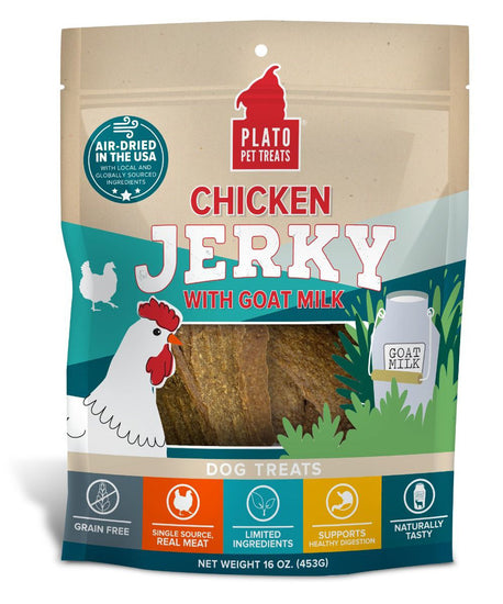 Plato Dog Jerky Chicken With Goat'S Milk 16oz for your Pet Dog with Pet Store X!