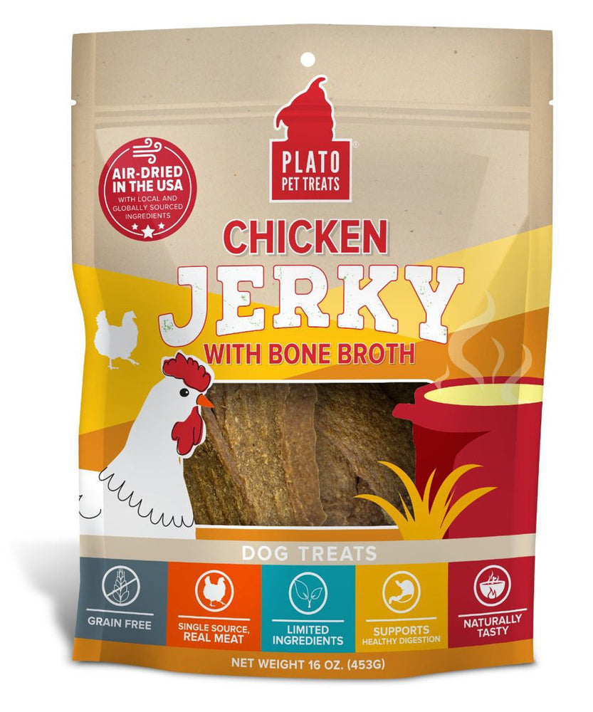 Plato Dog Jerky Chicken With Bone Broth 16oz.