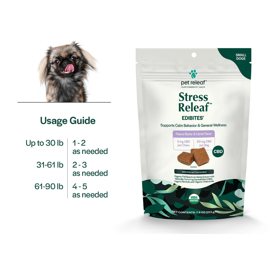 Pet Releaf Stress Edibites Cbd Small Dog 7.5oz. Peanut Butter Carob 3Mg