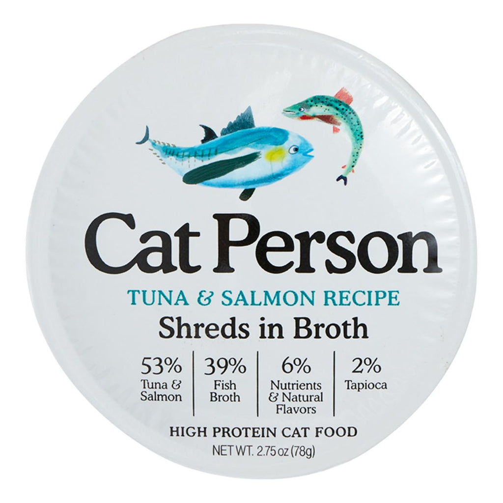 Cat Person Cat Bowl Booster Shreds In Broth Tuna & Salmon 2.75Oz 24 Pack