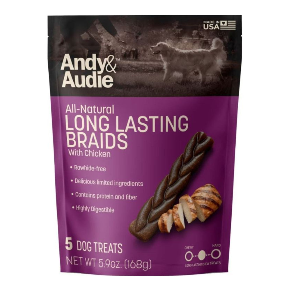 Andy & Audie Alternative Braid Chews For Dogs Chicken Medium-5 Count 5.9oz.