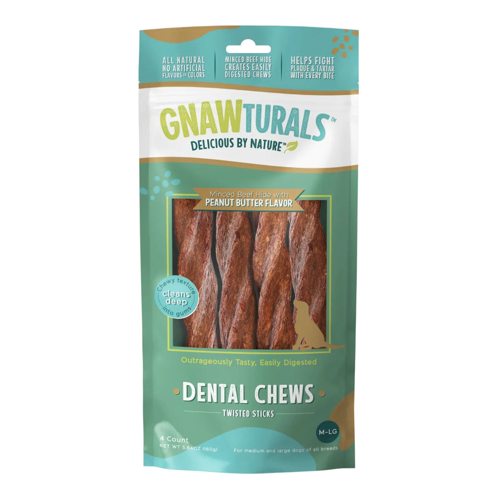 Gnawturals Dental Chews Twisted Stick Peanut Butter Large 4 Count for your Pet Dog with Pet Store X!