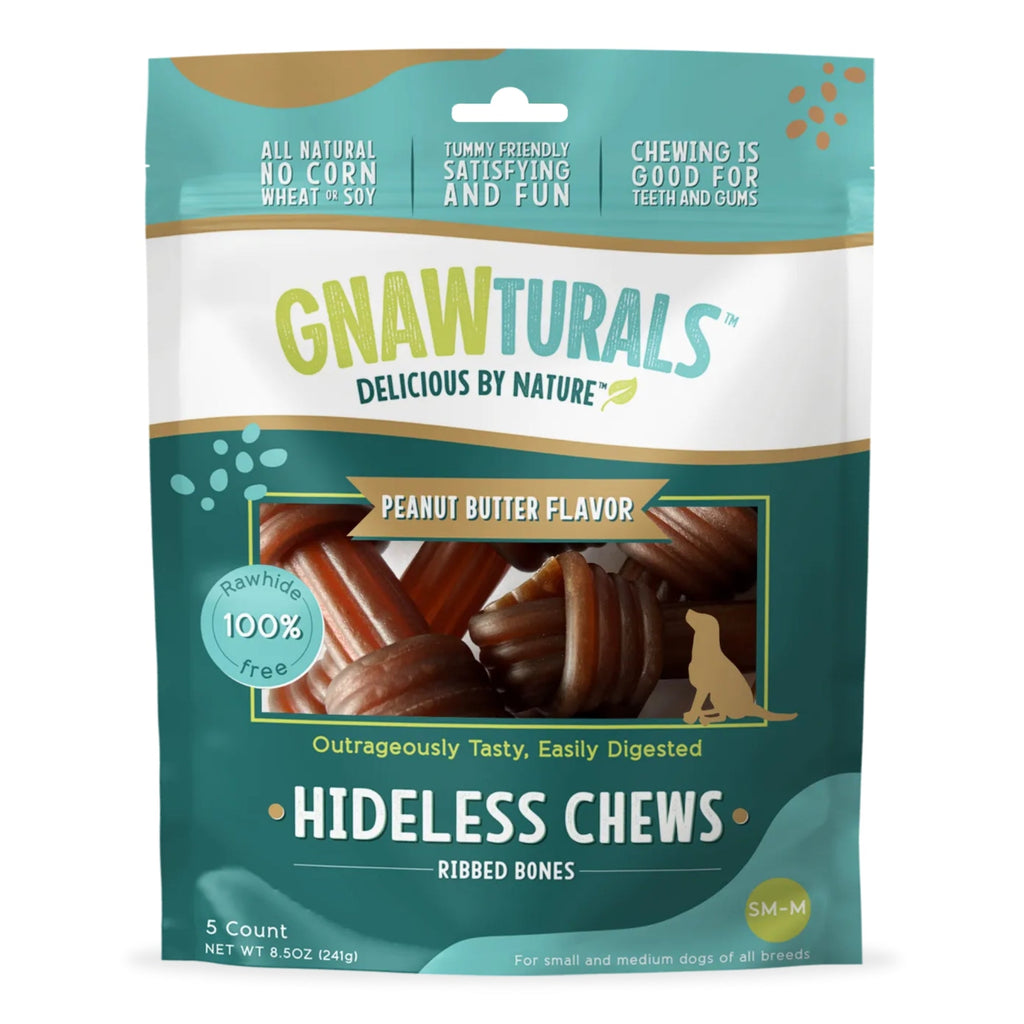 Gnawturals Hideless Chews Ribbed Bone Peanut Butter Medium 5 Count