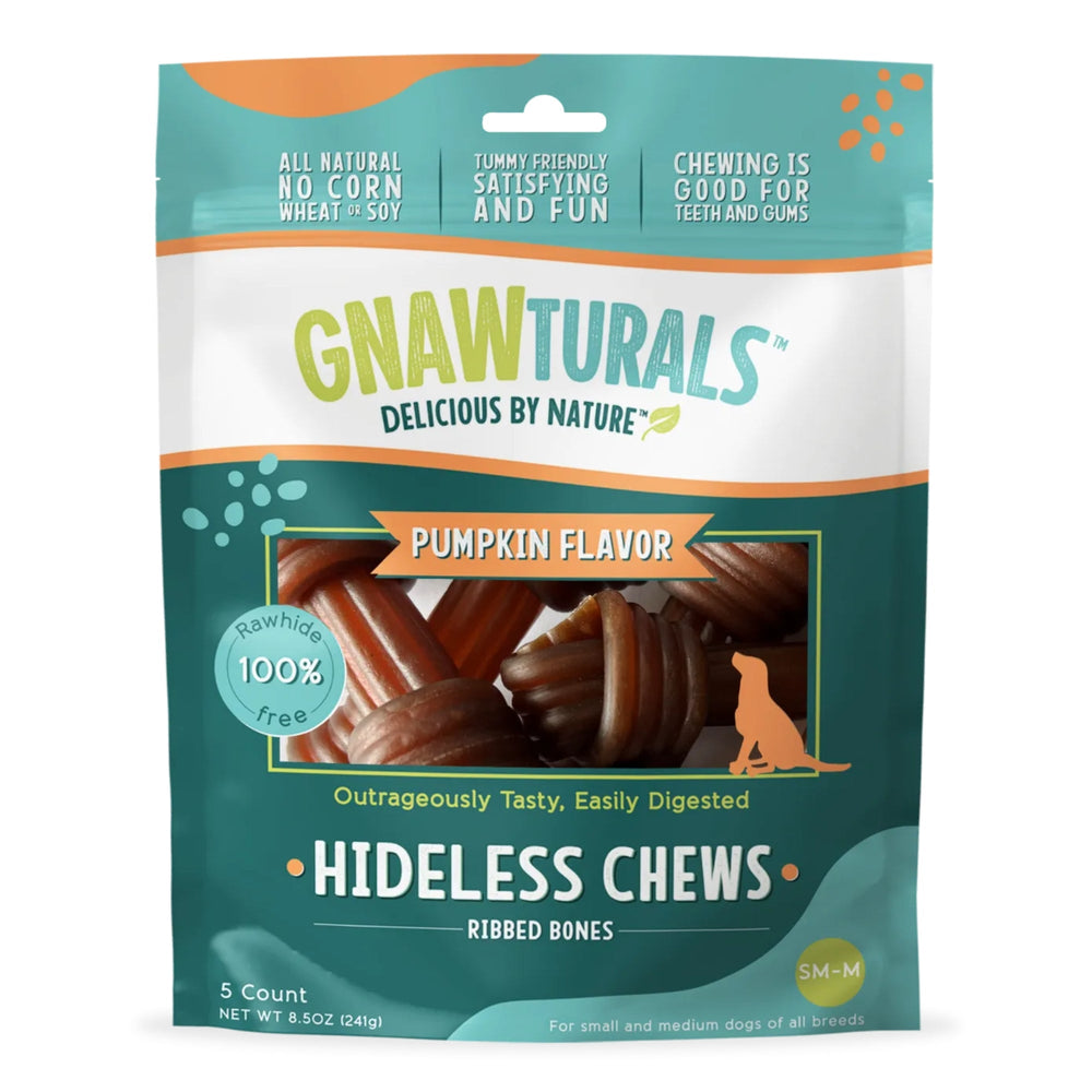 Gnawturals Hideless Chews Ribbed Bone Pumpkin Medium 5 Count for your Pet Dog with Pet Store X!