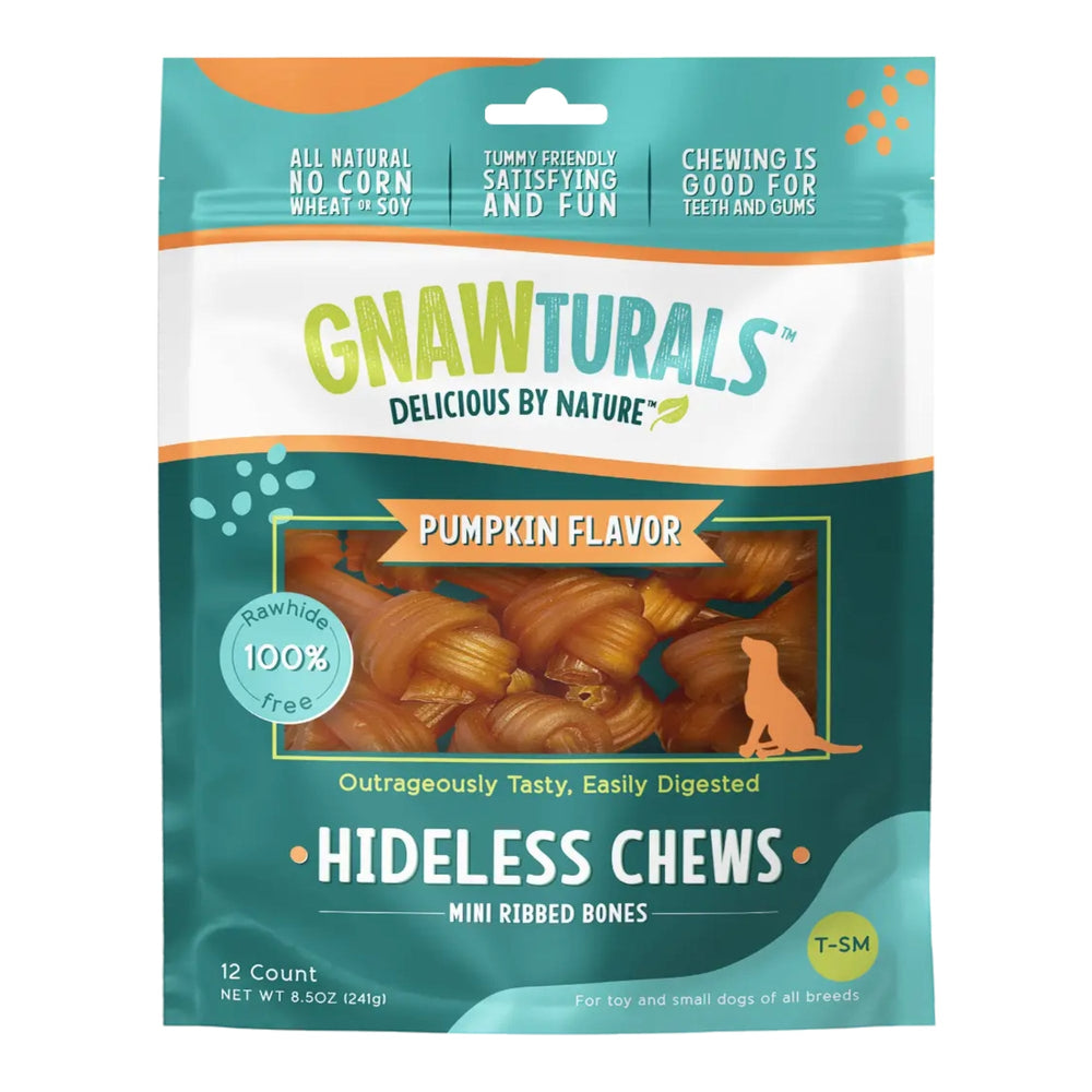 Gnawturals Hideless Chews Ribbed Bone Pumpkin Mini 12 Count