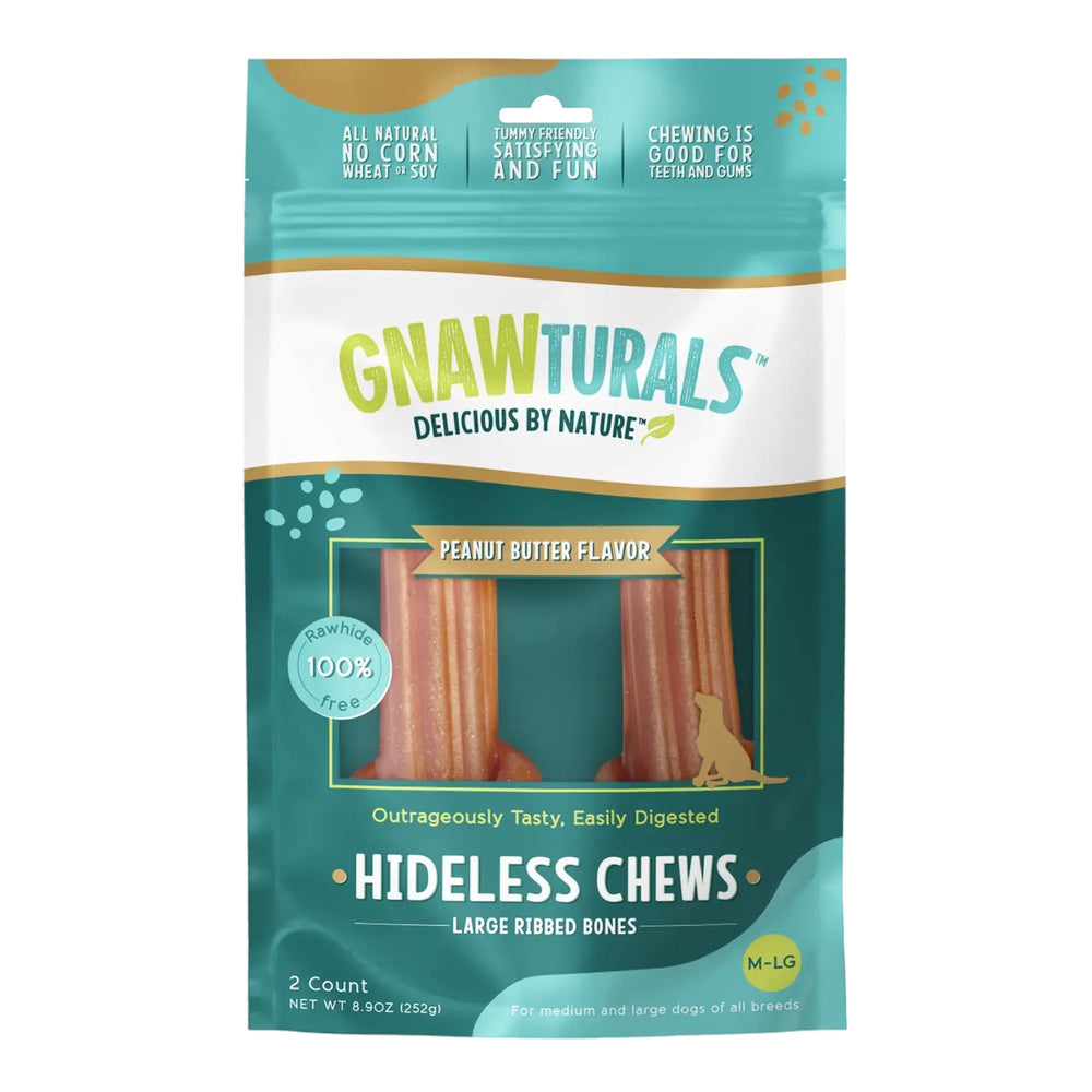 Gnawturals Hideless Chews Ribbed Bone Peanut Butter Large 2 Count for your Pet Dog with Pet Store X!