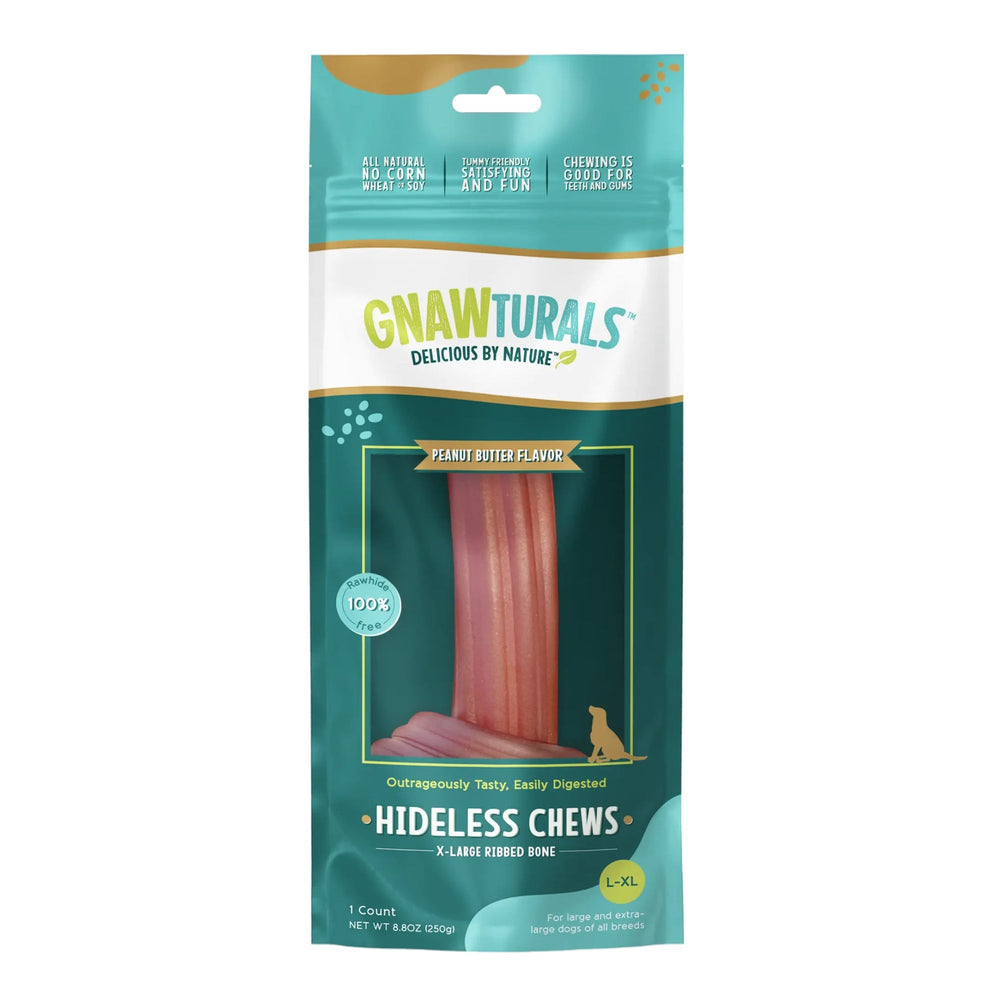 Gnawturals Hideless Chews Ribbed Bone Peanut Butter XLarge for your Pet Dog with Pet Store X!