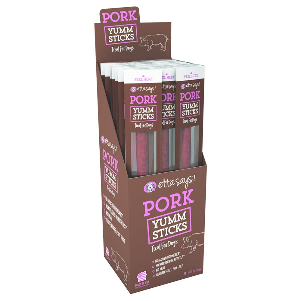 Etta Says! Pork Yumm Sticks Dog Treat Display Box Pork 24ea/24 ct for your Pet Dog with Pet Store X!