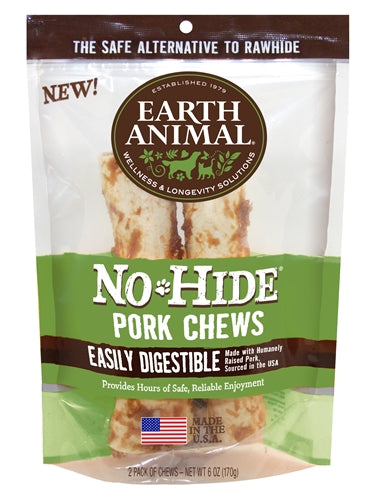 Earth Animal No Hide Pork Chews Dog Treats; 7 Inch; 2 Pack for your Pet Dog with Pet Store X!