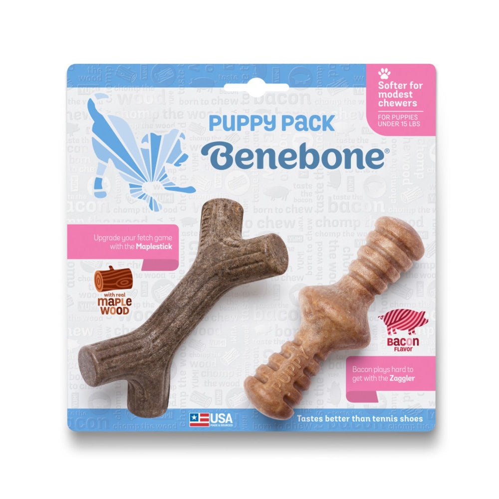 Benebone Puppy Pack Stick & Zaggler Dog Chew Toy Maplewood & Bacon, 1ea/XS|2 pk for your Pet Dog with Pet Store X.