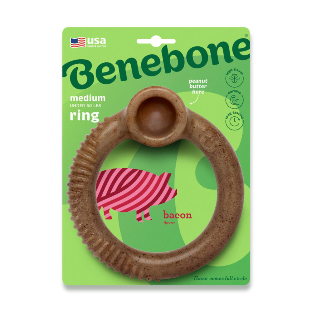 Benebone Ring Durable Dog Chew Toy Bacon, 1ea/MD for your Pet Dog with Pet Store X.