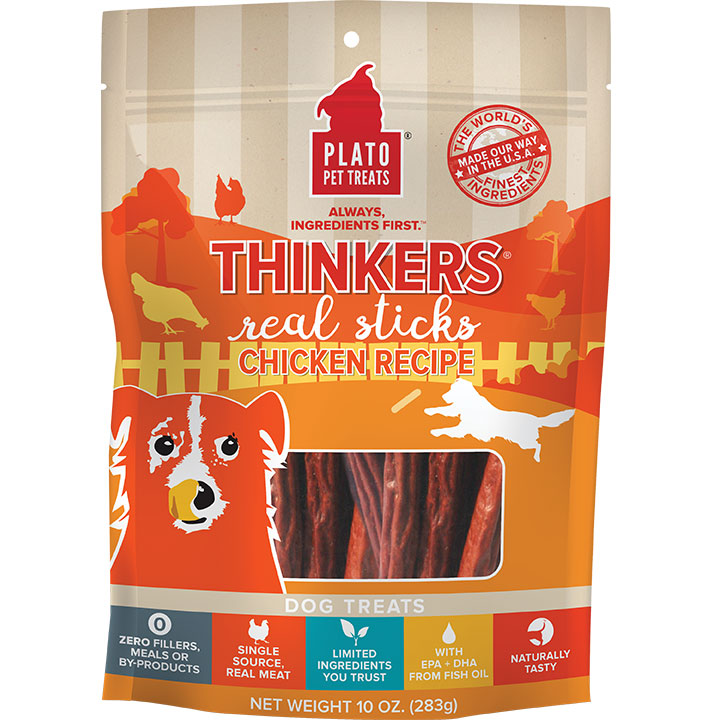 Plato Dog Treats Thinkers Chicken Sticks 10oz for your Pet Dog with Pet Store X!