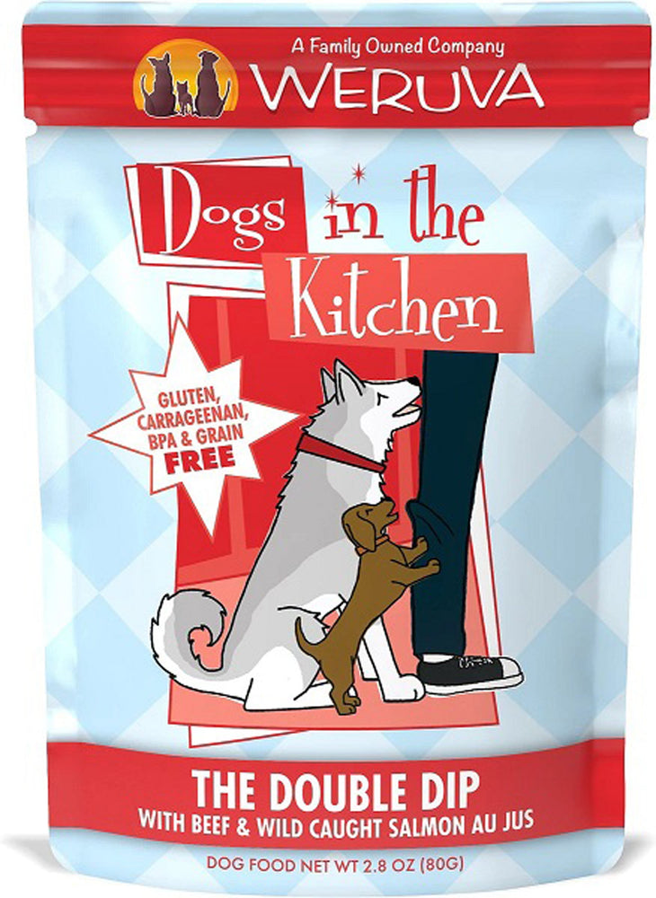 Dogs In The Kitchen Dog The Double Dip With Beef & Wild-Caught Salmon Au Jus 28oz Pouch (Case of 12) for your Pet Dog with Pet Store X!