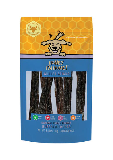 Honey Im Home Dog Natural Honey Coated Buffalo Treats Gullet Sticks 353oz for your Pet Dog with Pet Store X!