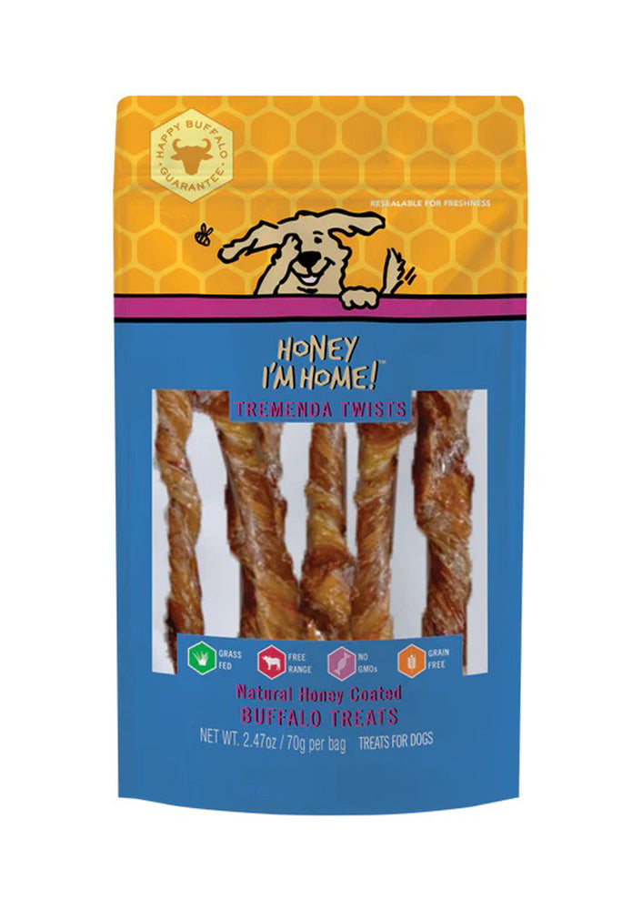 Honey Im Home Dog Natural Honey Coated Buffalo Treats Tremenda Twists 2.47oz.