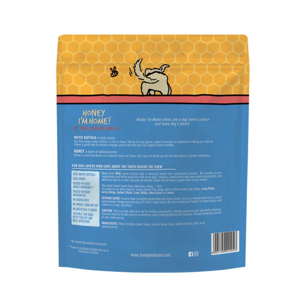 Honey I'm Home Dog Buffalo Collagen Rolls 6 Inch 3 Pack