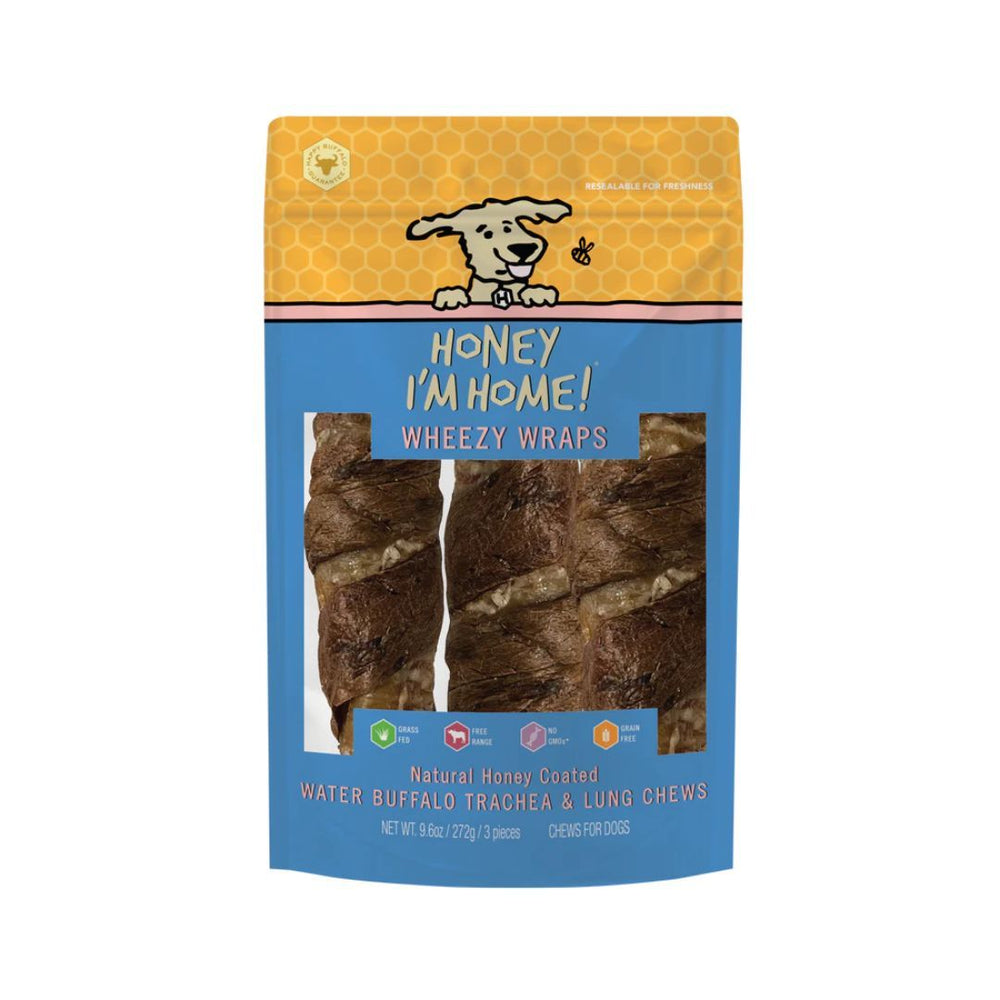 Honey I'm Home Dog Buffalo Trachea Wrapped In Lung 10 Inch 3 Pack