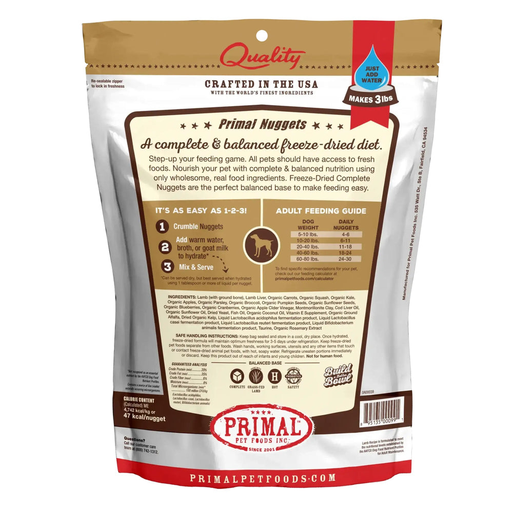 Primal Pet Foods Freeze Dried Dog Food 14oz. Lamb