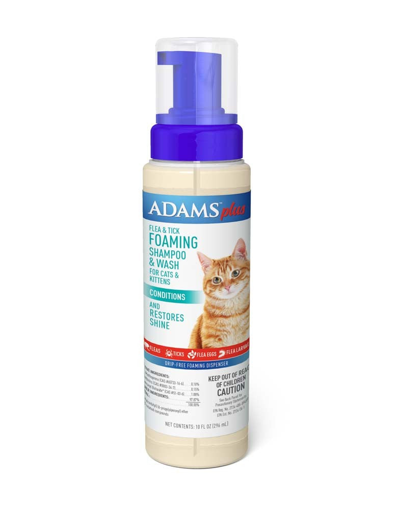 Adams Plus Flea & Tick Foaming Shampoo & Wash for Cats & Kittens 1ea/10 fl oz. - Pet Store X