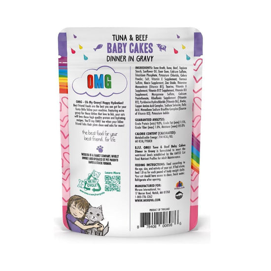 BFF Cat Omg Baby Cakes Tuna and Beef Dinner in Gravy 3oz. Pouch (Case of 12) - Pet Store X