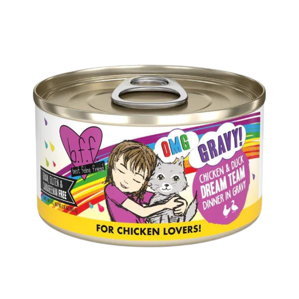 BFF Cat Omg Chicken and Duck Dream Team Dinner in Gravy 28oz (Case of 12) for your Pet Cat with Pet Store X!