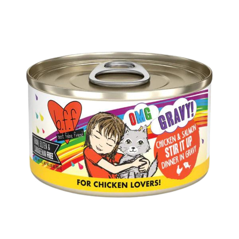 BFF Cat Omg Chicken and Salmon Stir It Up Dinner in Gravy 28oz (Case of 12) for your Pet Cat with Pet Store X!