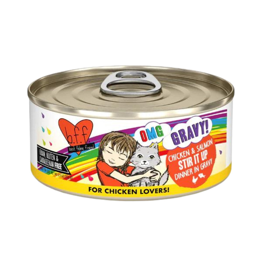 BFF Cat Omg Chicken and Salmon Stir It Up Dinner in Gravy 5.5oz. (Case Of 8) - Pet Store X