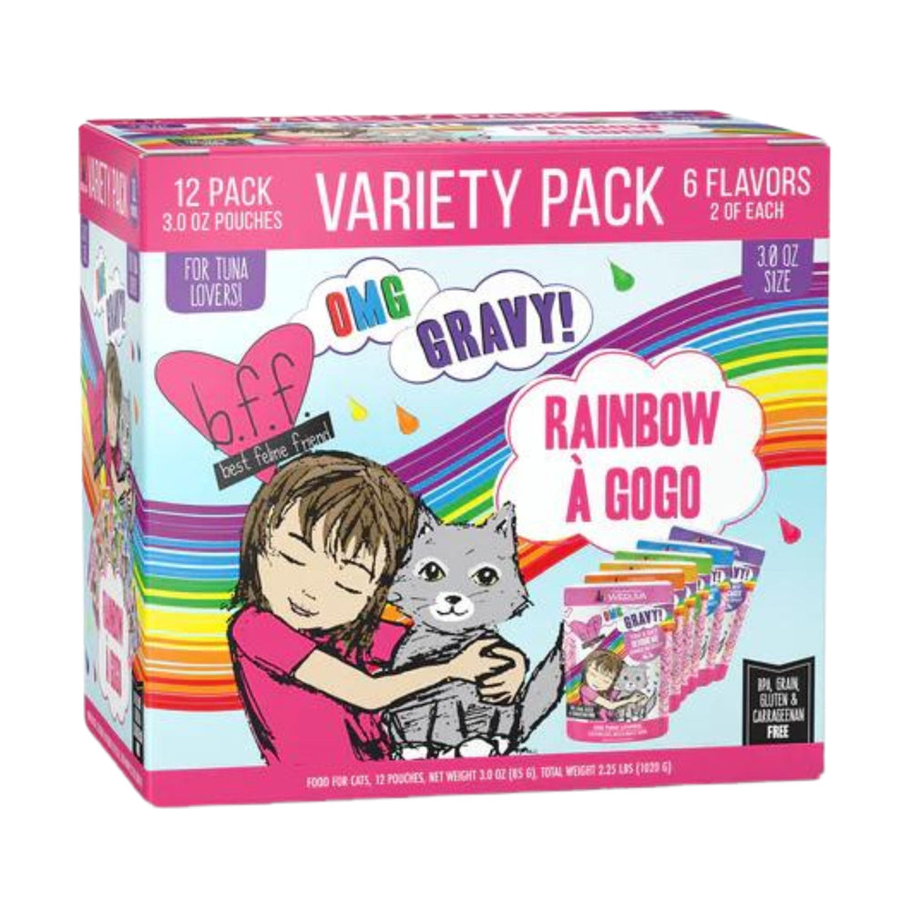 BFF Cat Omg Rainbow Variety Pack 3oz Pouch (Case of 12) for your Pet Cat with Pet Store X!