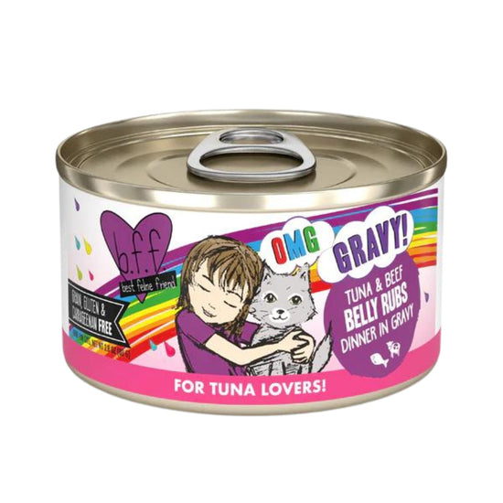 BFF Cat Omg Tuna and Beef Belly Rubs Dinner in Gravy 28oz (Case of 12) for your Pet Cat with Pet Store X!