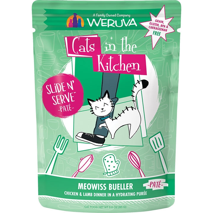 Cats In The Kitchen Slide N Serve Meowiss Bueller Chicken and Lamb Dinner 3oz Pouch (Case of 12) for your Pet Cat with Pet Store X!