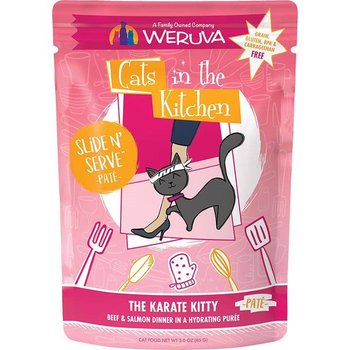 Cats in the Kitchen Slide N Serve The Karate Kitty Beef and Salmon Dinner 3oz. (Case of 12) - Pet Store X