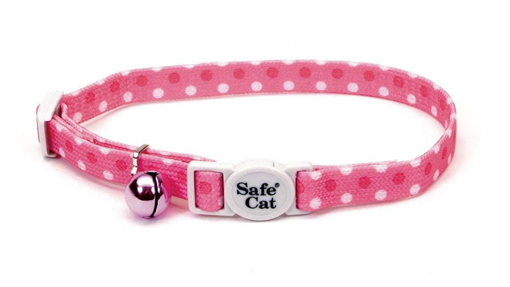 Coastal Safe Cat Fashion Adjustable Breakaway Collar Pink Dots 3/8X8-12In - Pet Store X