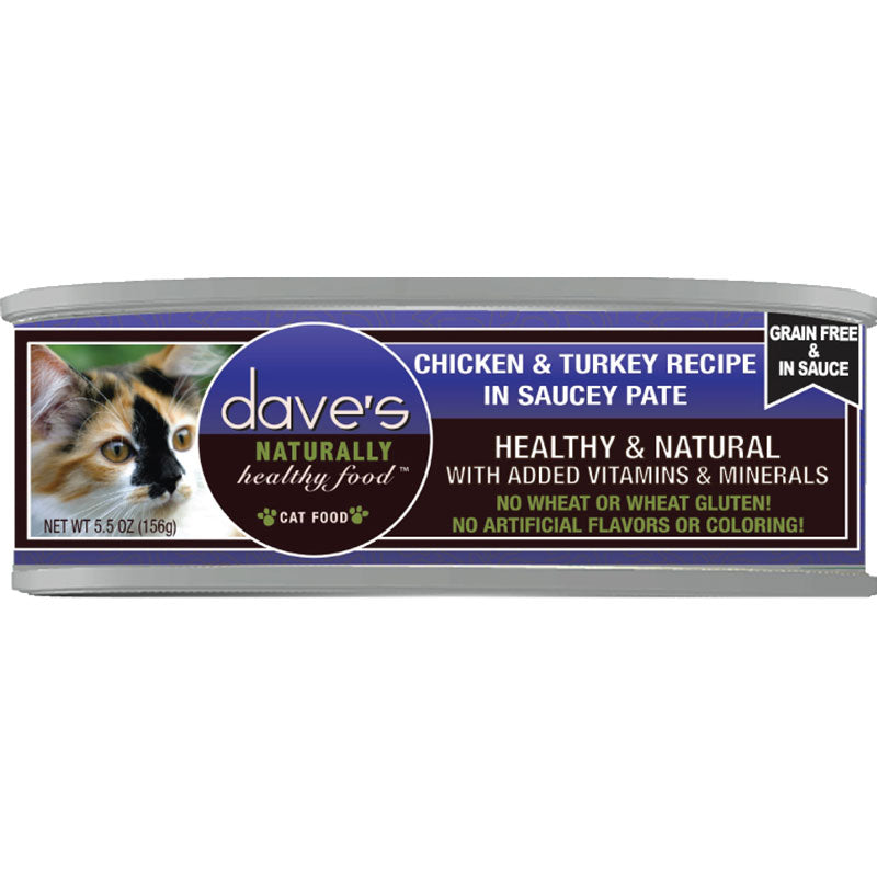 Dave's Cat Grain Free Saucey Chicken N Turkey 5.5oz. (Case of 24) - Pet Store X