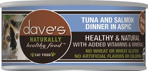 Dave's Naturally Healthy Cat Food; Tuna and Salmon Dinner In Aspic 5.5oz. (Case of 24) - Pet Store X