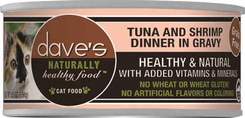 Dave's Naturally Healthy Cat Food; Tuna and Shrimp Dinner In Gravy 55oz (Case of 24) for your Pet Cat with Pet Store X!