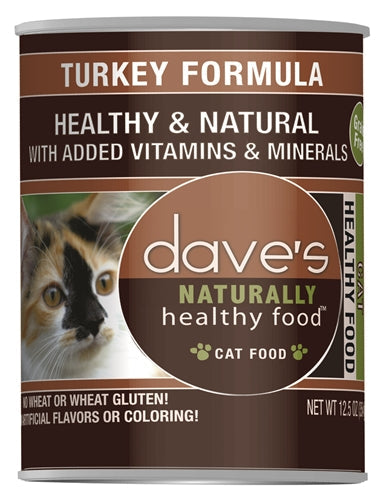 Dave's Naturally Healthy Cat Food; Turkey Formula 12.5oz. (Case of 12) - Pet Store X