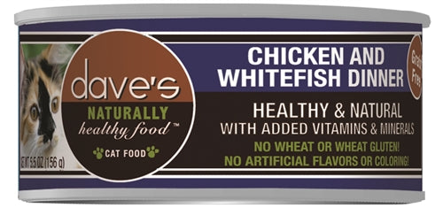 Daves Naturally Healthy Cat Food; Chicken and White Fish Dinner 55oz (Case of 24) for your Pet Cat with Pet Store X!