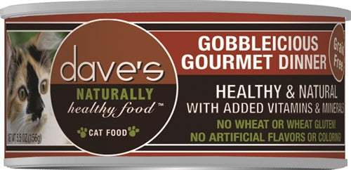 Daves Naturally Healthy Cat Food, Gobbleicious Gourmet Dinner 5.5oz. (Case of 24) - Pet Store X