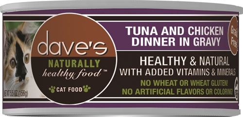 Daves Naturally Healthy Cat Food; Tuna and Chicken Dinner In Gravy 5.5oz. (Case of 24) - Pet Store X