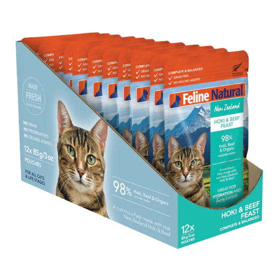 Feline Natural Cat Grain Free Hoki Beef 3oz Pouch 12 Pieces (Case of 12) for your Pet Cat with Pet Store X!