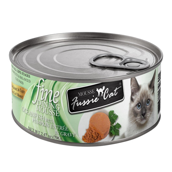 **Fussie Cat Fine Dining Mousse Oceanfish with Pumpkin 2.47oz. (Case of 24) - Pet Store X