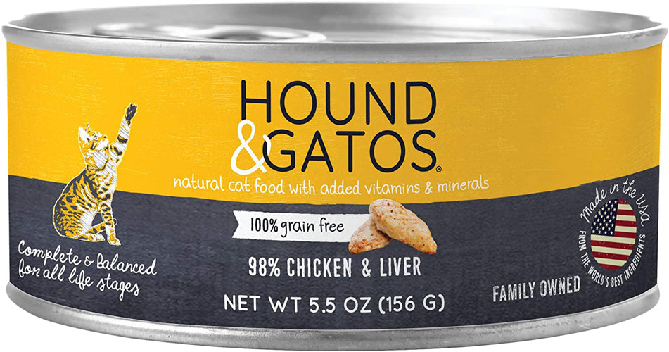 Hound and Gatos Cat Grain Free Chicken and Liver 55oz(Case of 24) for your Pet Cat.