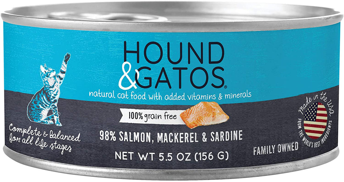 Hound and Gatos Cat Grain Free Salmon; Mackerel and Sardine 55oz (Case of 24) for your Pet Cat.