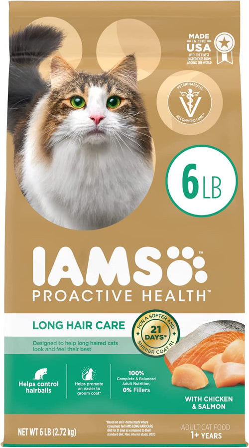 IAMS ProActive Health Adult Long Hair Dry Cat Food Chicken & Salmon 1ea/6 lb - Pet Store X