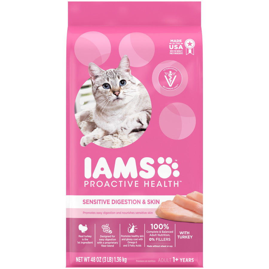 IAMS Proactive Health Sensitive Digestion & Skin Adult Dry Cat Food Turkey 1ea/3 lb for your Pet Cat with Pet Store X!