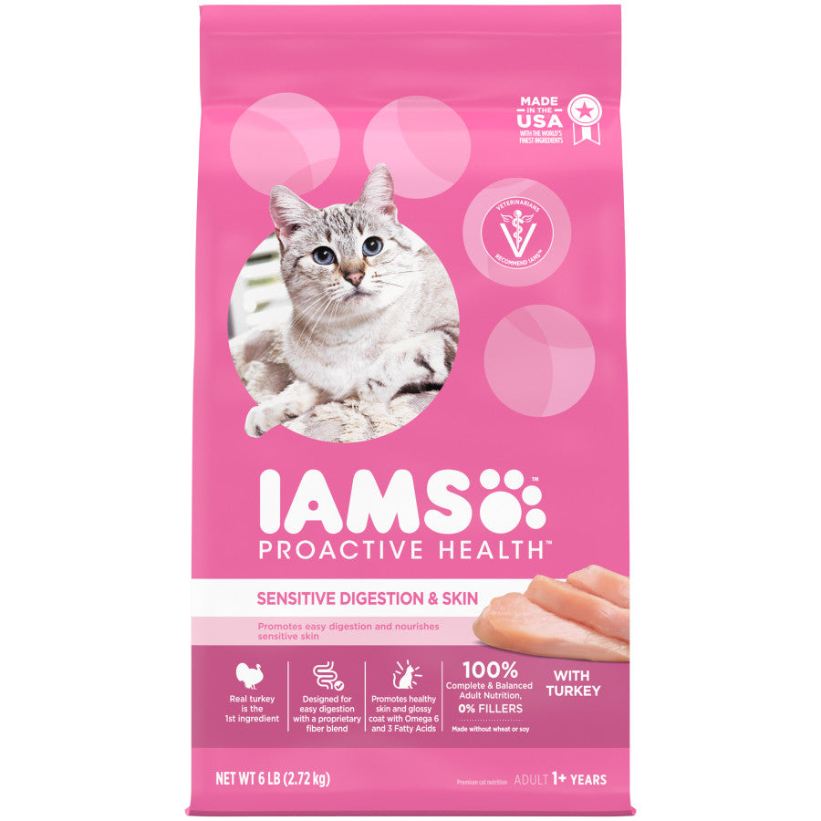 IAMS Proactive Health Sensitive Digestion & Skin Adult Dry Cat Food Turkey 1ea/6 lb - Pet Store X