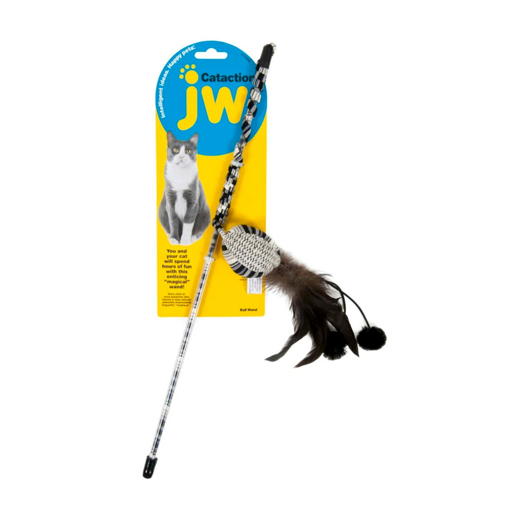 JW Pet Cataction Feather Ball Wand Cat Toy Black, White 1ea/One Size - Pet Store X